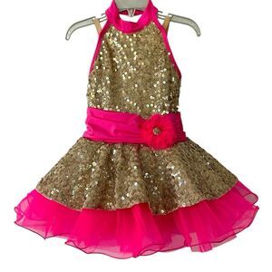 Revolution Costume Collection Hot Pink Sequin Gold Dancewear SC